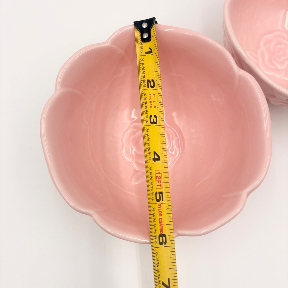 Potter's Studio Pink Rose Embossed Scalloped Ceramic Bowls Set of 2 Footed - Picture 6 of 8